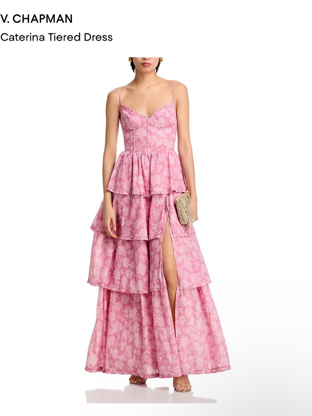 V. Chapman Pink Tiered Floral Maxi Dress with Front Slit